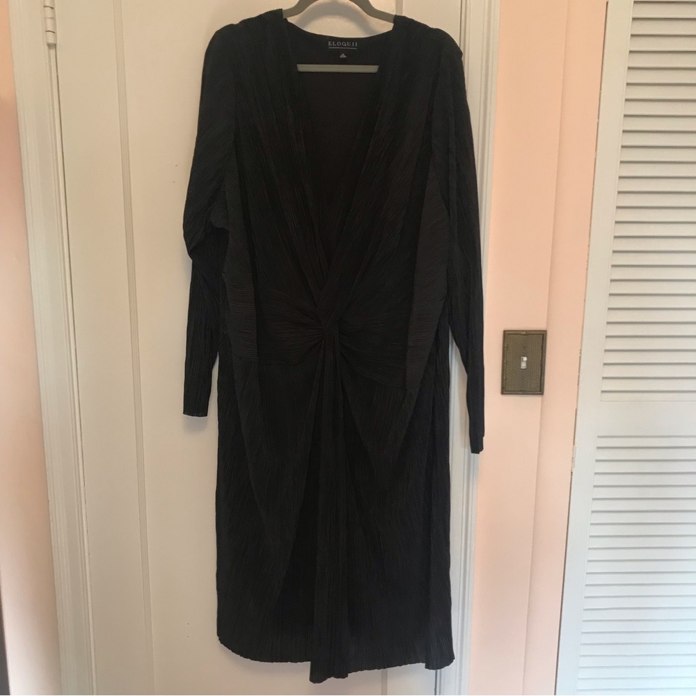 Eloquii Long Sleeve Pleated Little Black Dress